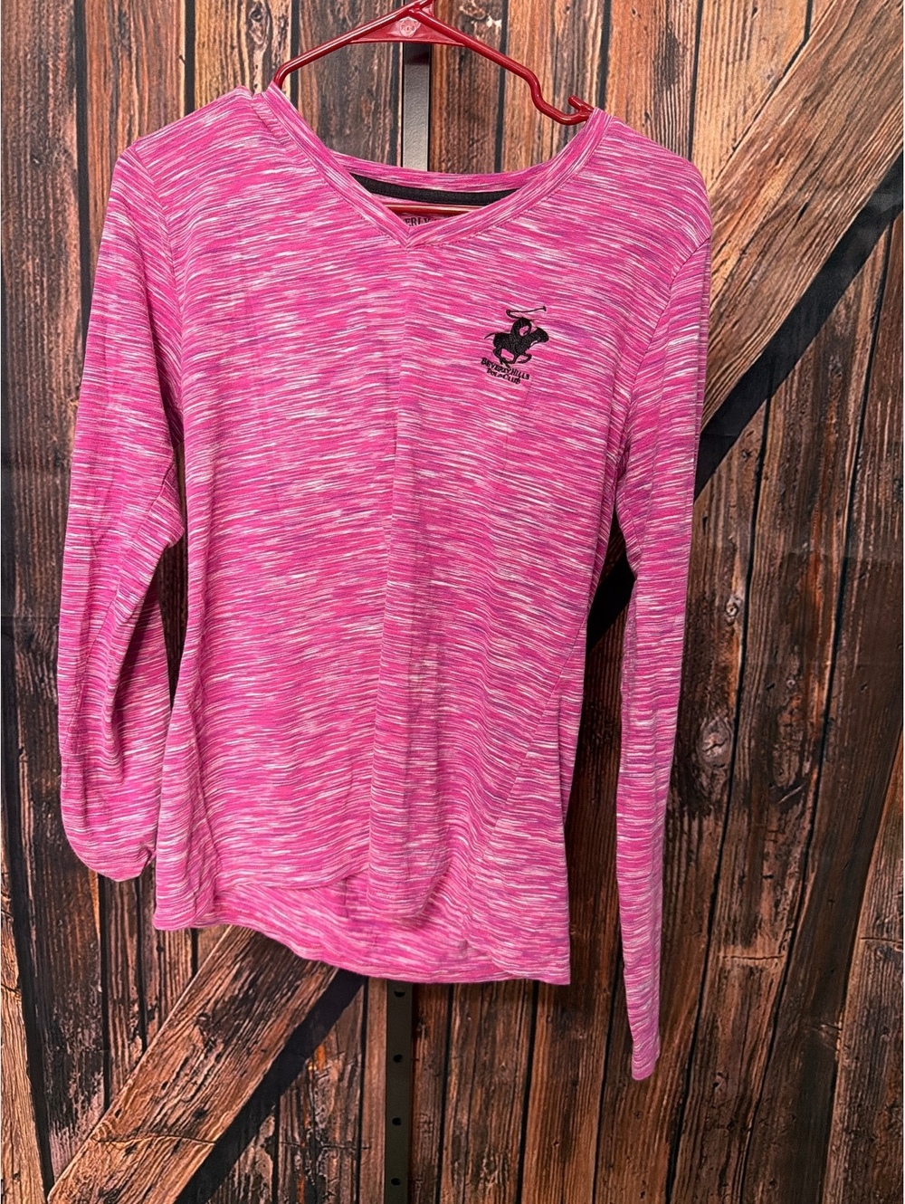 Beverly Hills Polo Club Pink Long Sleeve V-Neck Shirt size Medium
